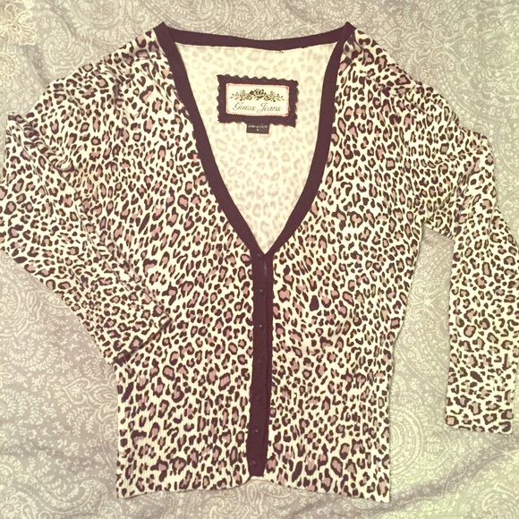 Black and white cheetah print "Guess" cardigan