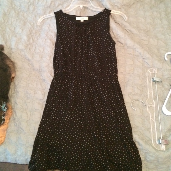 Loft black dress with brown Polk a dots