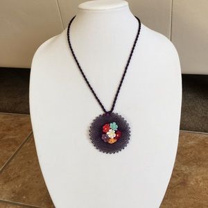 Necklace Needle work with Silk Rope