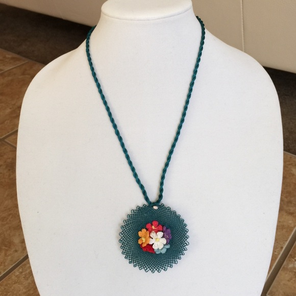 Necklace Needle work with Silk Rope