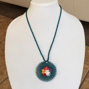 Necklace Needle work with Silk Rope