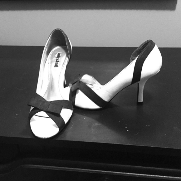 Black and white cutout heels
