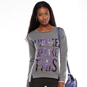 JUICY COUTURE "I woke up like this" sequin shirt