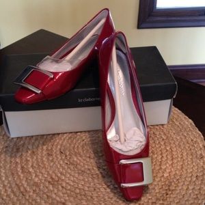Liz Claiborne metallic leather ruby red flats