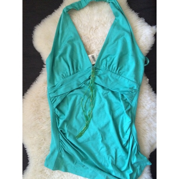Teal Arden B Halter top w Beading and Rouching NWT