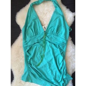 Teal Arden B Halter top w Beading and Rouching NWT