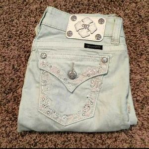 Mint blue Miss Me skinny jeans