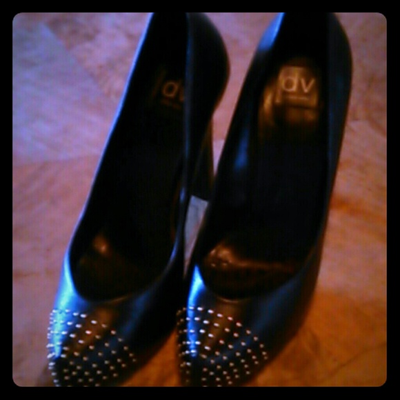 Black leather studded high heels