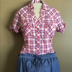 Short sleeve spring plaid top