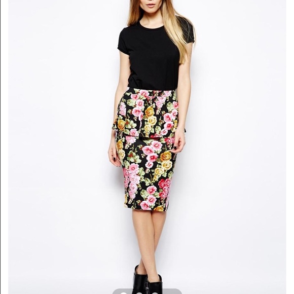 NEW! ASOS Peplum Pencil Skirt In Floral Print 🆕