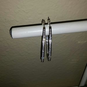 .925 sterling silver rhinestone hoop earrings