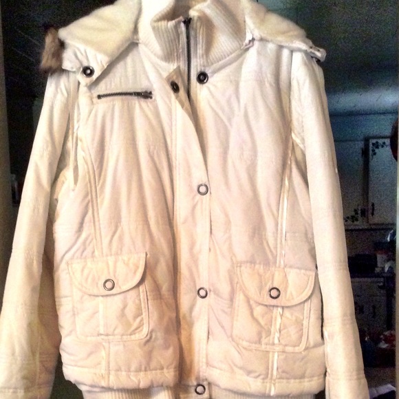 White Cato Coat With Faux Fur Detachable Hood