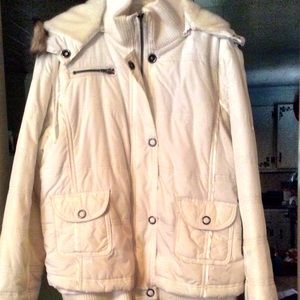 White Cato Coat With Faux Fur Detachable Hood