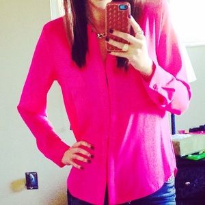 Long sleeve bright pink blouse