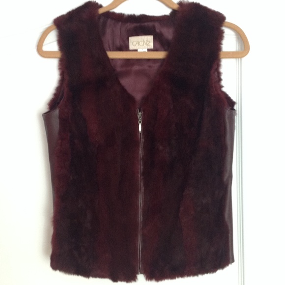 Burgundy Rabbit Fur Vest with side leather panels