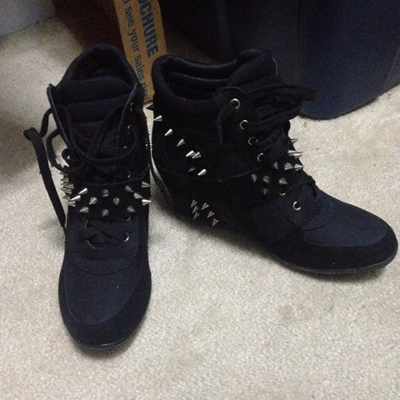 Black studded wedges