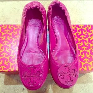 Tory Burch pink reva patent ballerina flats