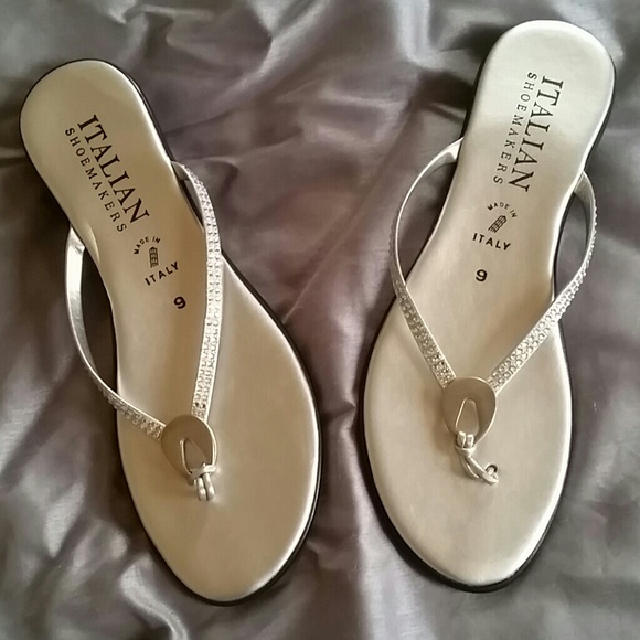 Italian Shoemakers Silver Diamond Studded Sandals