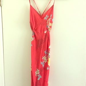 Red Floral Strappy Summer Midi Dress