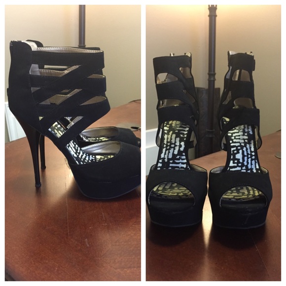 Black, caged, high heels