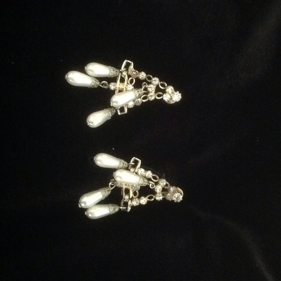 Vintage Pearl and Rhinestone Drop Earrings REDUCED