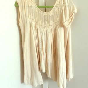 FP Babydoll Boho Creme Lace Crochet short Sleeve