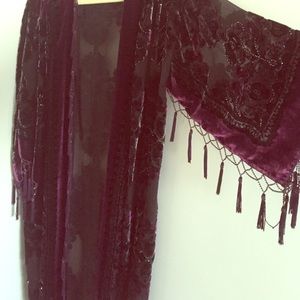 Beaded velvet black and purple fringe kimono