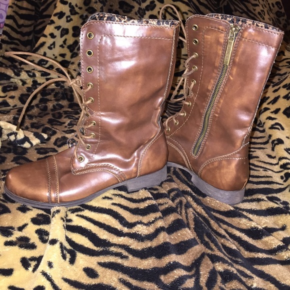 Sheikh fold cheetah print combat boots