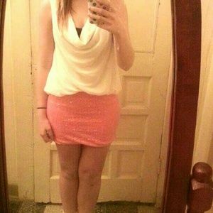 Pink and creme sequin dress