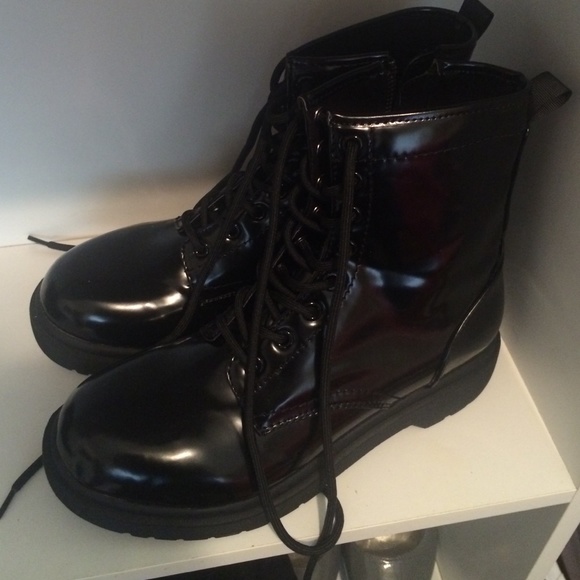 patent leather combat boots