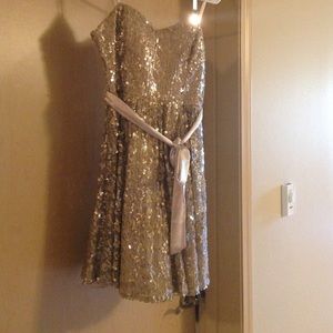 Champagne colored sequined cocktail dress, size 11