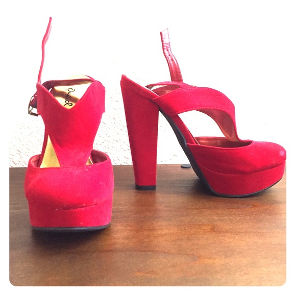 Red chunky heels