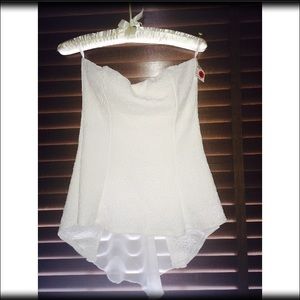 White high-low strapless top