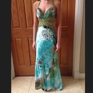 Jovani silhouette multicolored encrusted dress