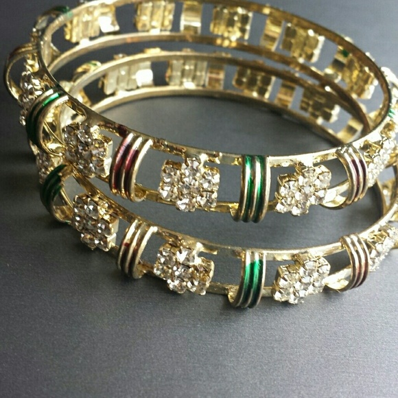 Handpainted gold tone bangles - Picture 2 of 4