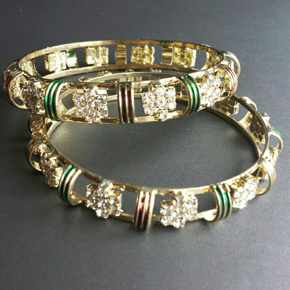 Handpainted gold tone bangles - Picture 3 of 4