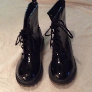 Black patent short boots