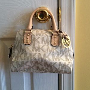 MK Signature PVC XS Zip Satchel Bag Vanilla