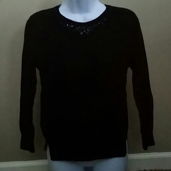 LOFT Black with Bling Ribbed Sweater NWT  XS