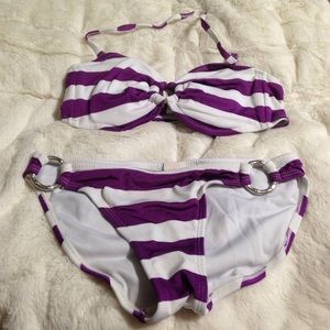 Purple and White Striped Bikini