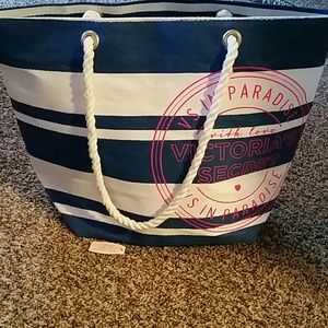 NWT Victoria's Secret blue white tote bag