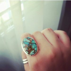 925 Sterling Silver Blue Copper Turquoise Ring SZ7