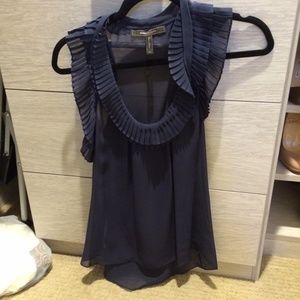 NWOT BCBG MaxAzria Navy Blue Sheer Pleat Shirt XXS