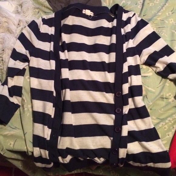 Navy Blue and White striped Cardigan
