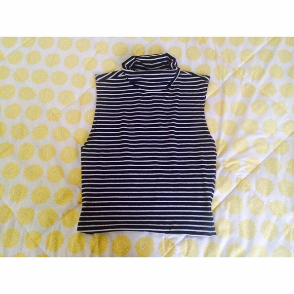 Striped Turtle-neck crop top