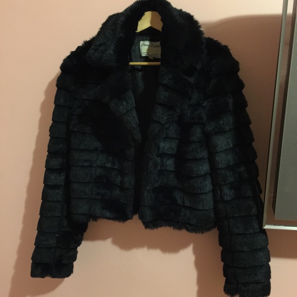 ASOS Black cropped faux fur jacket