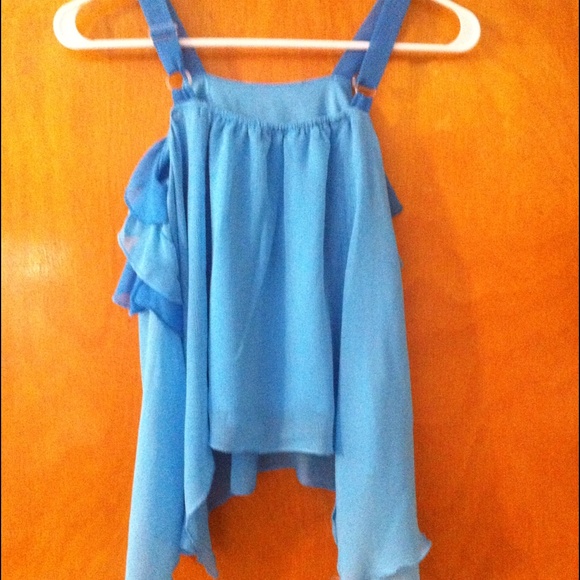 Girls Blue Ruffle Top Hi Low Blouse - Picture 3 of 4