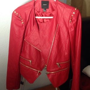 Forever 21 red faux leather w/gold studs & zippers