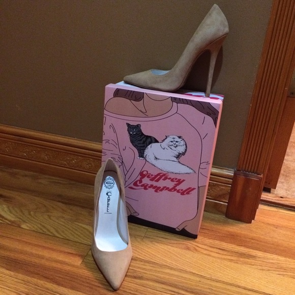 Jeffrey Campbell 4.5 inch heel. Nude. Suede.