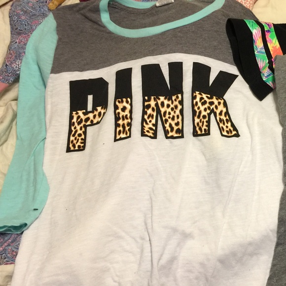 VS PINK leopard/Blue striped shirt